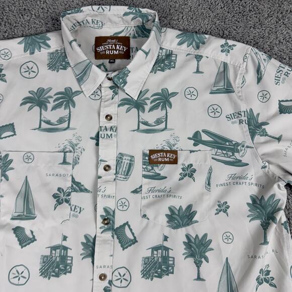 Siesta Key Rum Shirt Mens XL White Green Hawaiian Button Front Tropical Florida - Picture 3 of 9